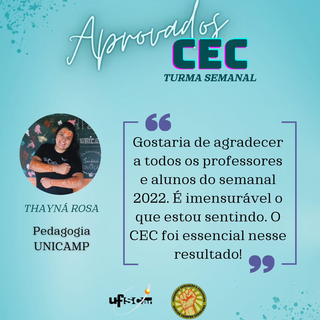 Relato de estudante de escola pública aprovado no vestibular pelo cursinho CEC Sorocaba