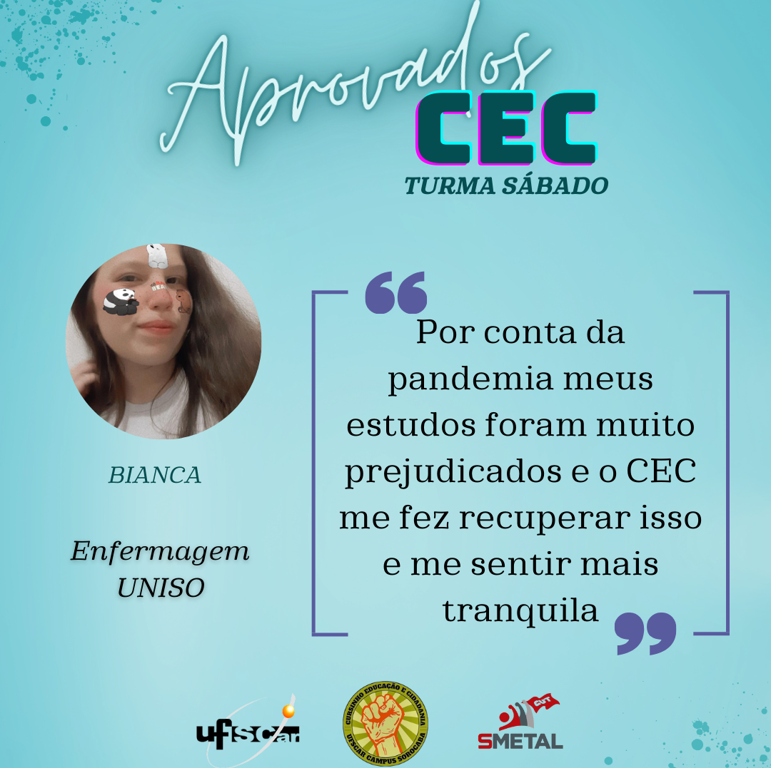 Relato de jovem que chegou à universidade pública pelo cursinho CEC da UFSCar Sorocaba