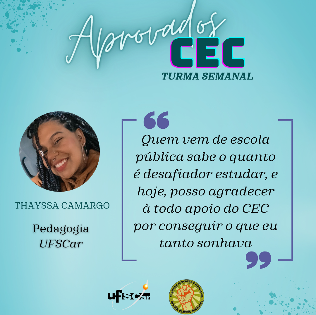 Relato de estudante aprovado na universidade graças ao cursinho gratuito CEC UFSCar Sorocaba