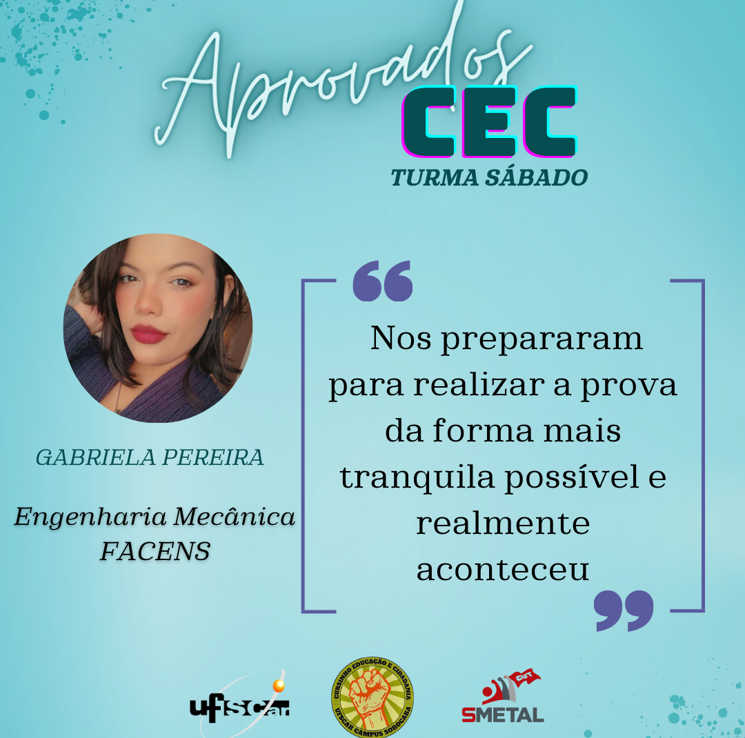 Conquista de estudante aprovado na universidade pelo cursinho popular CEC UFSCar Sorocaba